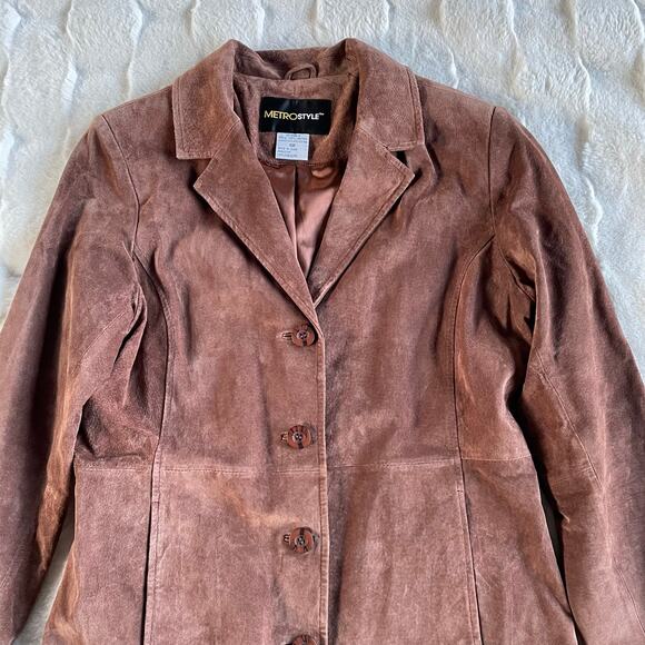 🔥Vintage Y2K Metrostyle Soft Leather Suede Classic Preppy Duster Jacket Sz 10P - Picture 8 of 16